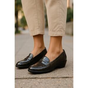 Softspots Patent Leather Croc Print Penny Loafer Shoes Women's 10 N Black Office